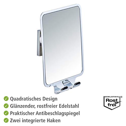 WENKO Vacuum-Loc® Antibeschlagspiegel Quadro - beschlagfreier Duschspiegel, Rasierspiegel, Kunststoff (ABS), 14 x 19.5 x 8 cm, Glänzend - 3