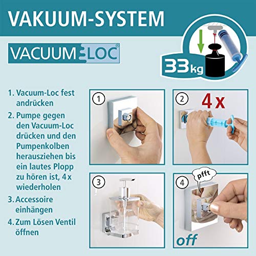 WENKO Vacuum-Loc® Antibeschlagspiegel Quadro - beschlagfreier Duschspiegel, Rasierspiegel, Kunststoff (ABS), 14 x 19.5 x 8 cm, Glänzend - 10