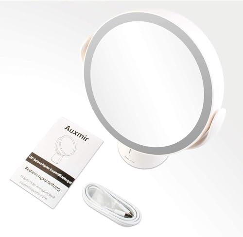 Auxmir Kosmetikspiegel LED Beleuchtet mit 1X/10X Vergrößerung und 5 Dimmbaren Helligkeiten, Doppelseitiger Makeup Schminkspiegel, Wiederaufladbar, 360° Schwenkbar für Zuhause und Unterwegs - 9