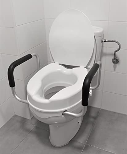 PEPE - Toilettensitzerhöhung mit Armlehnen (10 cm groß), Toilettensitzerhöhung mit Deckel, WC Sitzerhöhung mit Deckel, Toilettenaufsatz für Senioren, Aufsatz Toilettensitz, Toilettenerhöhung, Weiß. - 6