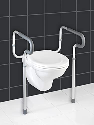 WENKO WC-Stützhilfe Secura, 5-fach höhenverstellbare Aufstehhilfe mit rutschfesten Gummifüßen, praktische Hilfe im Bad für mehr Halt, leichte Montage, 55,5 x 71-81,5 x 48 cm, Aluminium rostfrei - 2