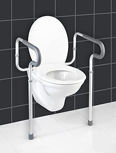 WENKO WC-Stützhilfe Secura, 5-fach höhenverstellbare Aufstehhilfe mit rutschfesten Gummifüßen, praktische Hilfe im Bad für mehr Halt, leichte Montage, 55,5 x 71-81,5 x 48 cm, Aluminium rostfrei - 3