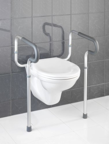 WENKO WC-Stützhilfe Secura, 5-fach höhenverstellbare Aufstehhilfe mit rutschfesten Gummifüßen, praktische Hilfe im Bad für mehr Halt, leichte Montage, 55,5 x 71-81,5 x 48 cm, Aluminium rostfrei - 5