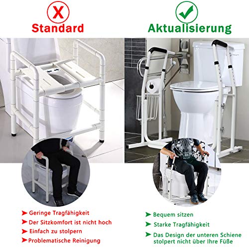 Froadp Mobile Aufstehhilfe Toiletten, Höhenverstellbar WC Toiletten Stützgestell mit Ablagekorb, Griffstangen für das Bad, Haltegriff Belastbar bis 200KG - 6