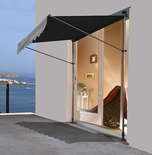 QUICK STAR Klemmmarkise 200x130cm Grau Balkonmarkise Sonnenschutz Terrassenüberdachung Höhenverstellbar von 200-290cm Markise Balkon ohne Bohren - 7