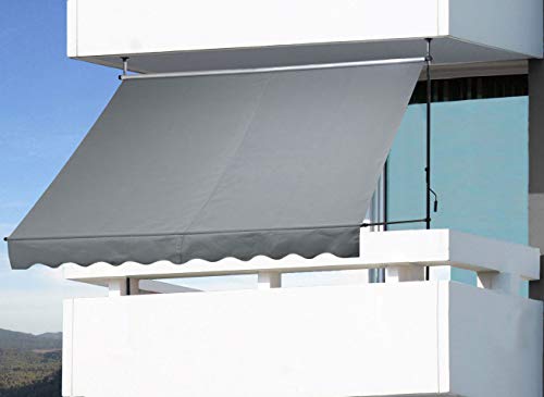 QUICK STAR Klemmmarkise 200x130cm Grau Balkonmarkise Sonnenschutz Terrassenüberdachung Höhenverstellbar von 200-290cm Markise Balkon ohne Bohren - 8