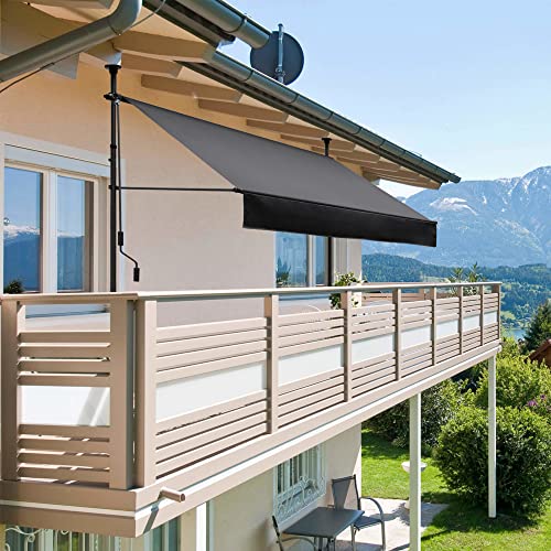 HOMEDEMO Klemmmarkise Markise Balkon (250 cm x 125 cm) Anthrazit mit Handkurbel, Balkonmarkise ohne Bohren, Sonnenschutz und wasserdicht, UV-beständig und höhenverstellbar - 7