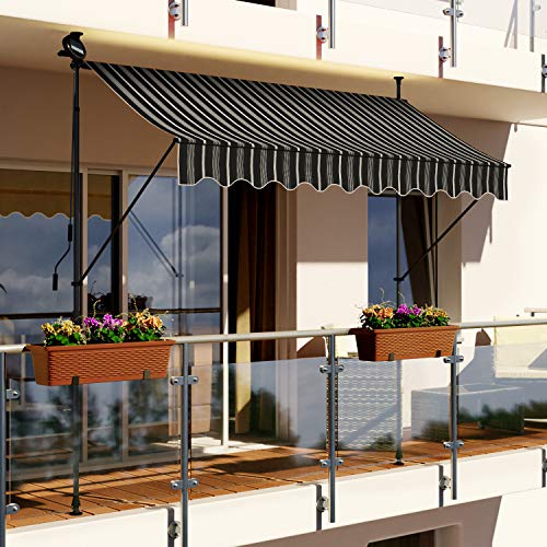 Swing & Harmonie LED - Markise mit Kurbel Klemmmarkise Balkonmarkise mit Beleuchtung und Solarmodul Fallarm Markise Sonnenschutz Terrasse Balkon (200x150, grau/Weiss) - 2