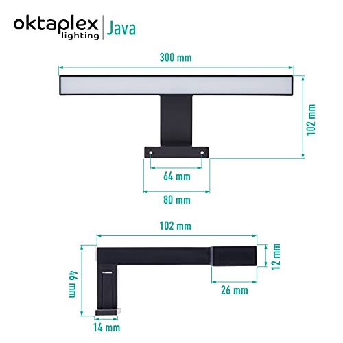 Oktaplex lighting LED Spiegelleuchte Java 5W IP44 schwarz | Schranklampe 3000K warmweiß Aufbauleuchte 320Lm 30cm Spiegellampe - 5